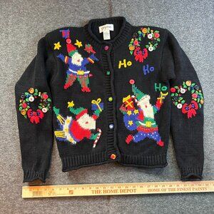 Vintage Thyme 80s 90s Knit Ugly Sweater Cardigan Women S Teachers Santa Ho Ho Ho